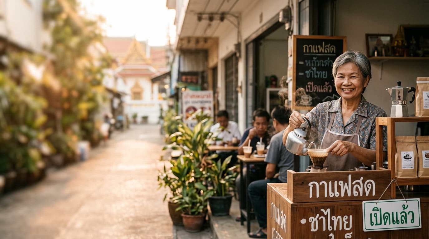 คุณสมศรี วัย 72 — เปิดร้านกาแฟครั้งแรกหลังเกษียณ